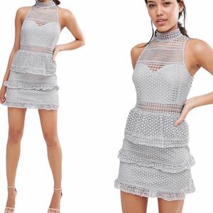 ASOS MissGuided grey laced tiered dress